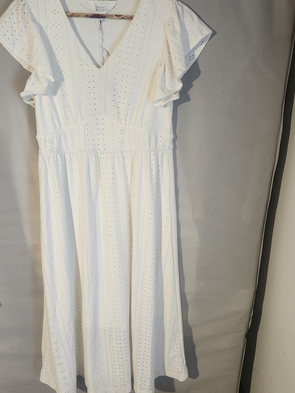 Market & Spruce Cream Eyelet Midi Dress with Flutter Sleeves